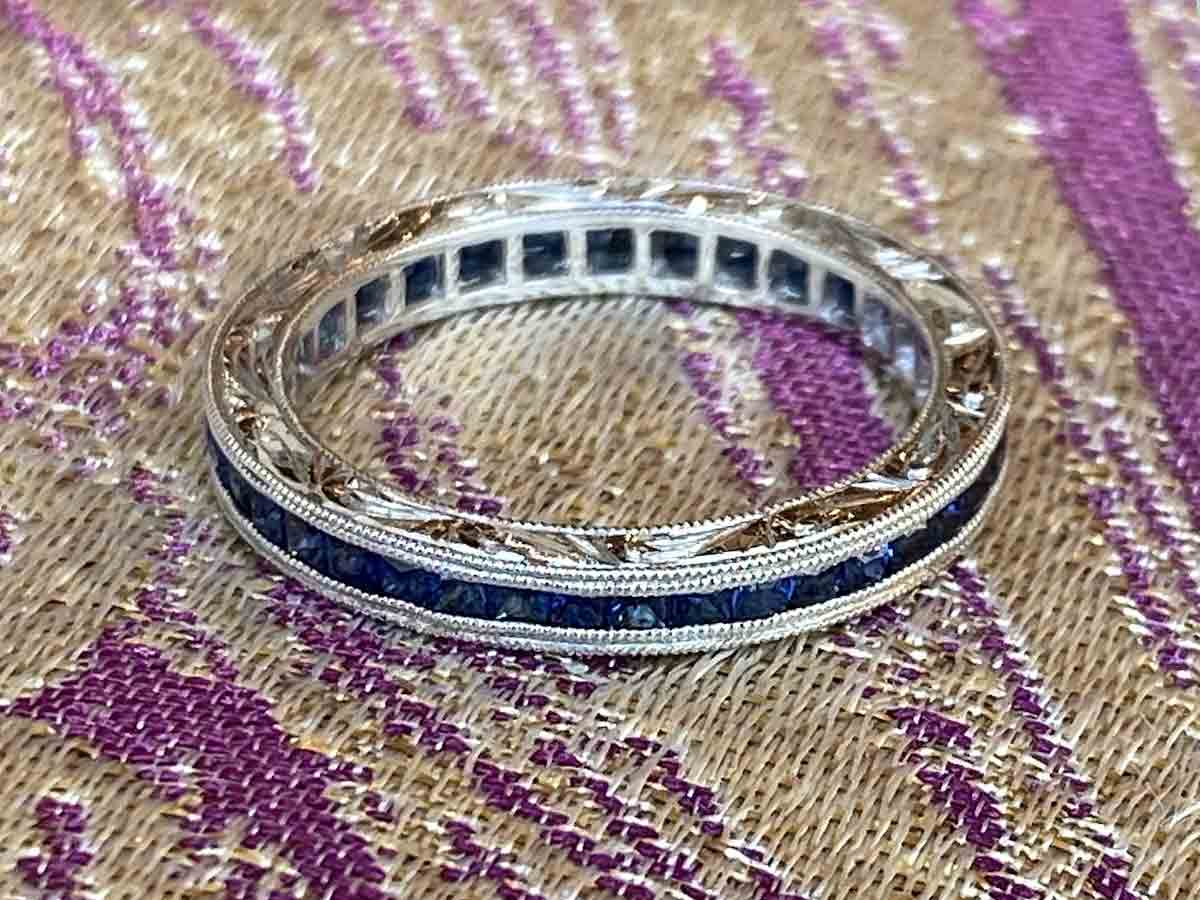 Deco Style Sapphire Eternity Wedding Band in 14k White Gold - Image 5
