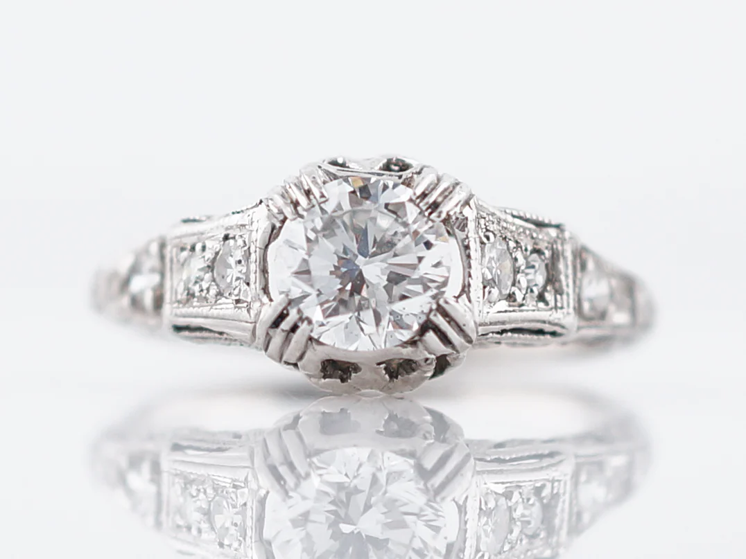 Detailed Art Deco Brilliant Cut Diamond Engagement Ring