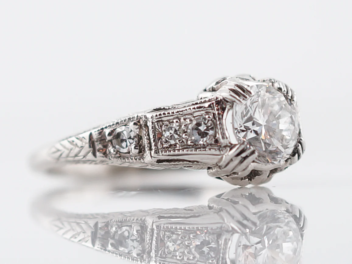 Detailed Art Deco Brilliant Cut Diamond Engagement Ring - Image 3