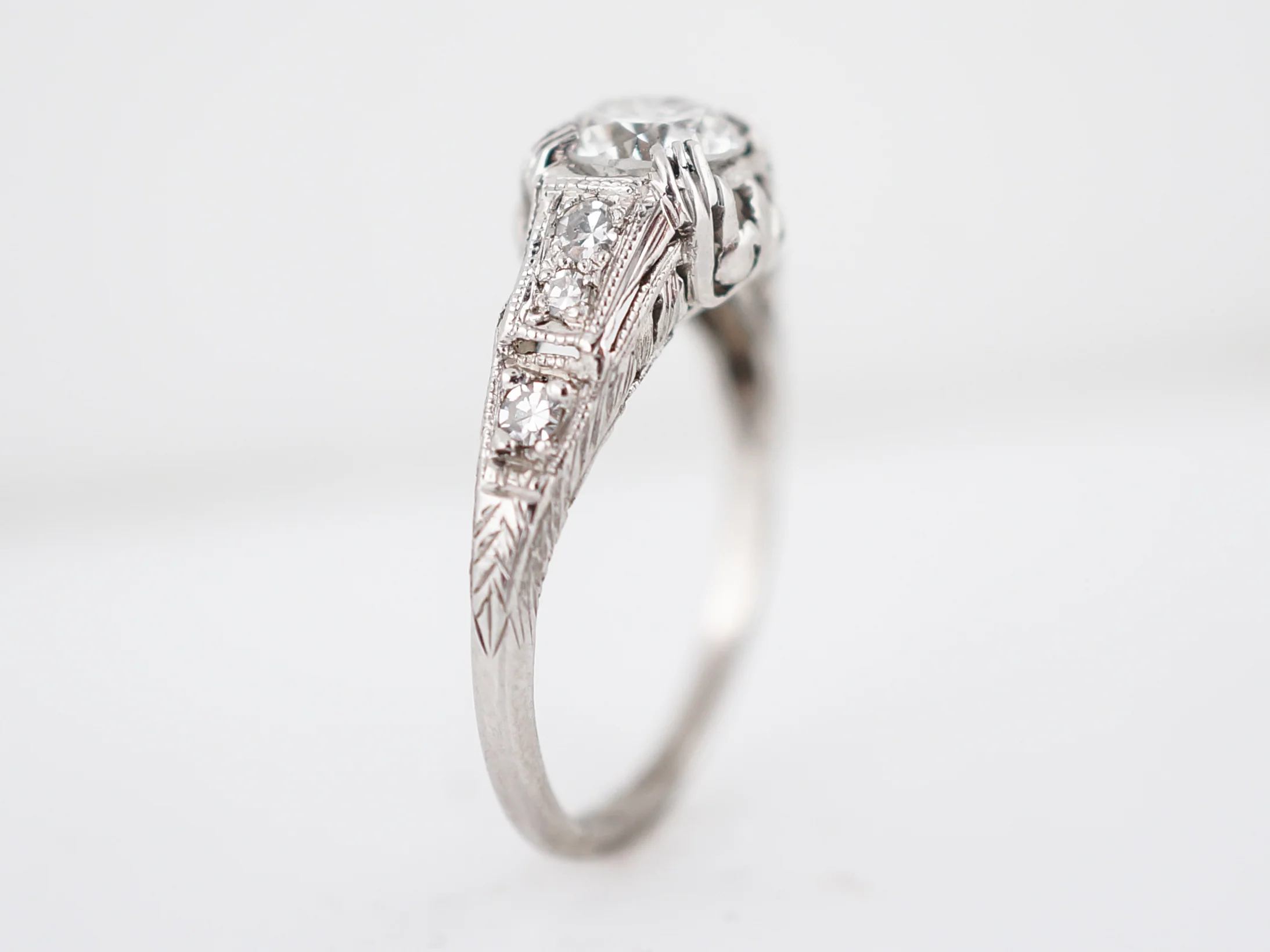 Detailed Art Deco Brilliant Cut Diamond Engagement Ring - Image 5