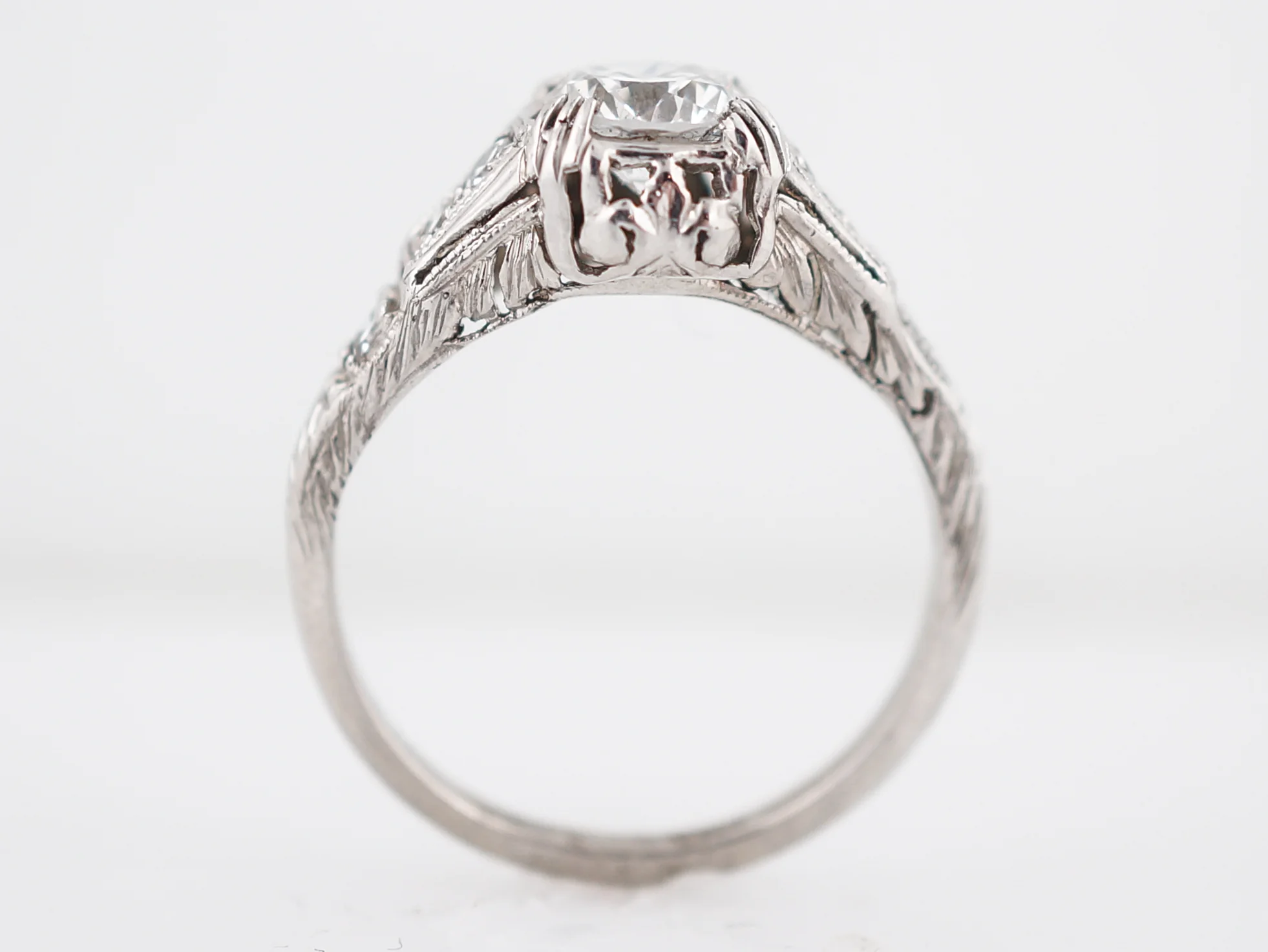 Detailed Art Deco Brilliant Cut Diamond Engagement Ring - Image 6