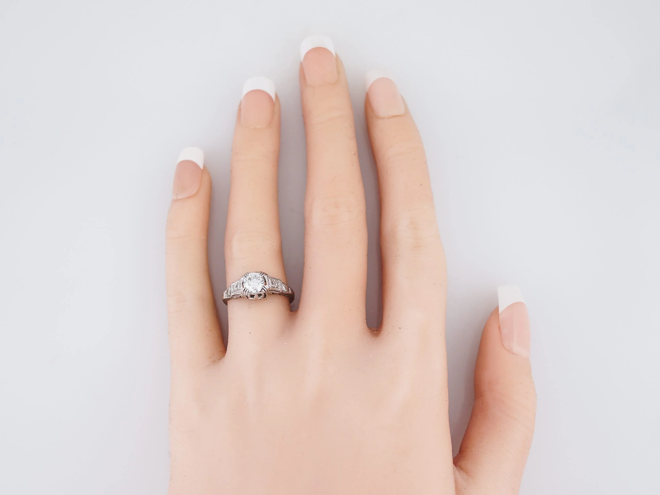 Detailed Art Deco Brilliant Cut Diamond Engagement Ring - Image 7