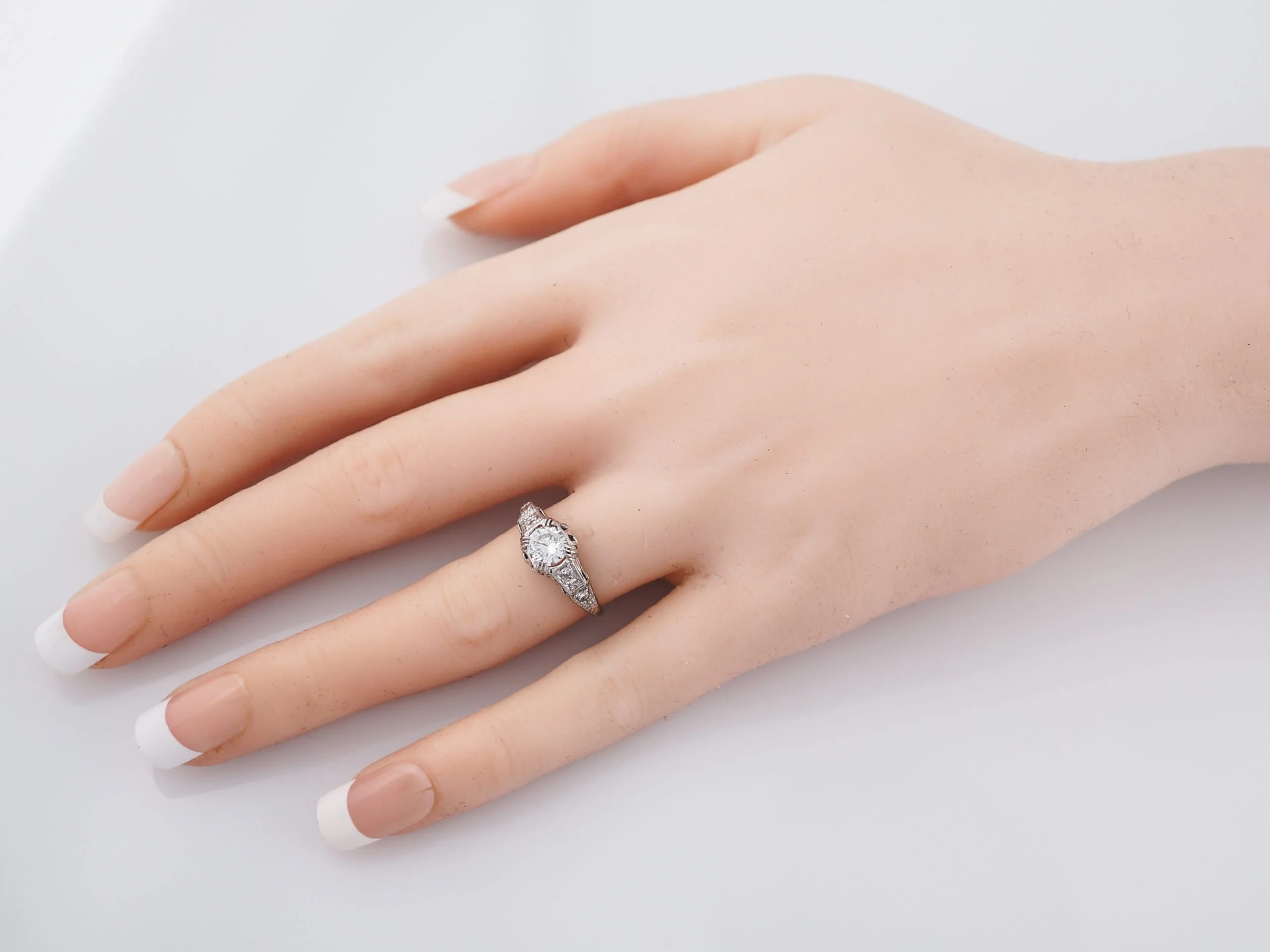 Detailed Art Deco Brilliant Cut Diamond Engagement Ring - Image 8