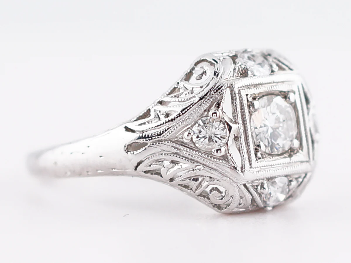 Detailed Filigree Vintage Art Deco .30 Diamond Ring - Image 3