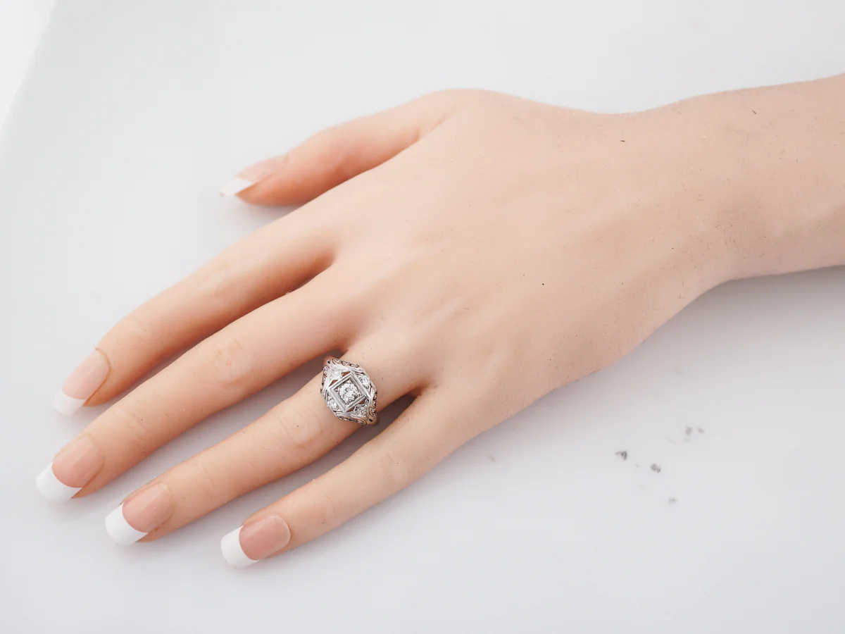 Detailed Filigree Vintage Art Deco .30 Diamond Ring - Image 7