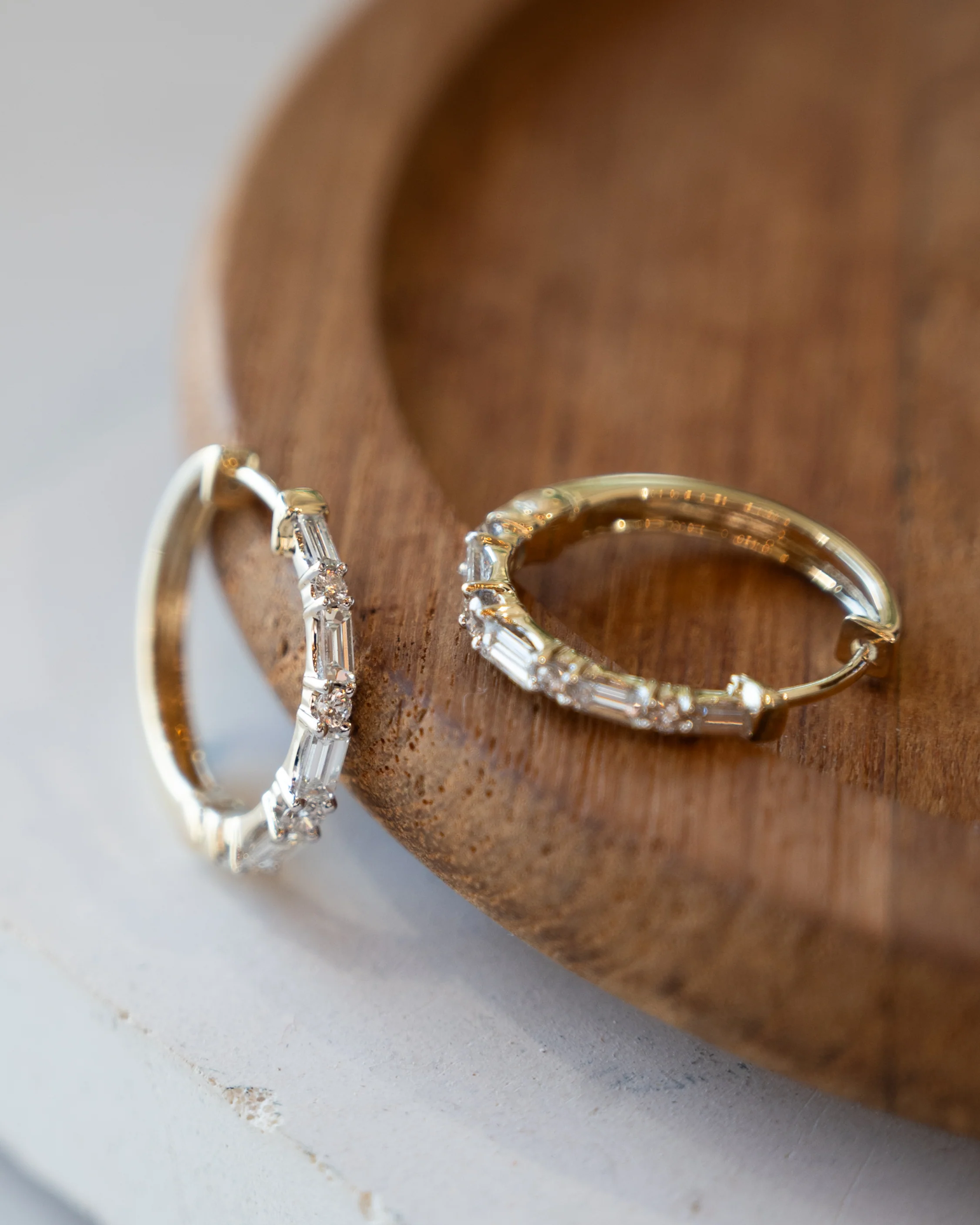 Diamond Baguette Hoop Earrings 14k Yellow Gold - Image 5