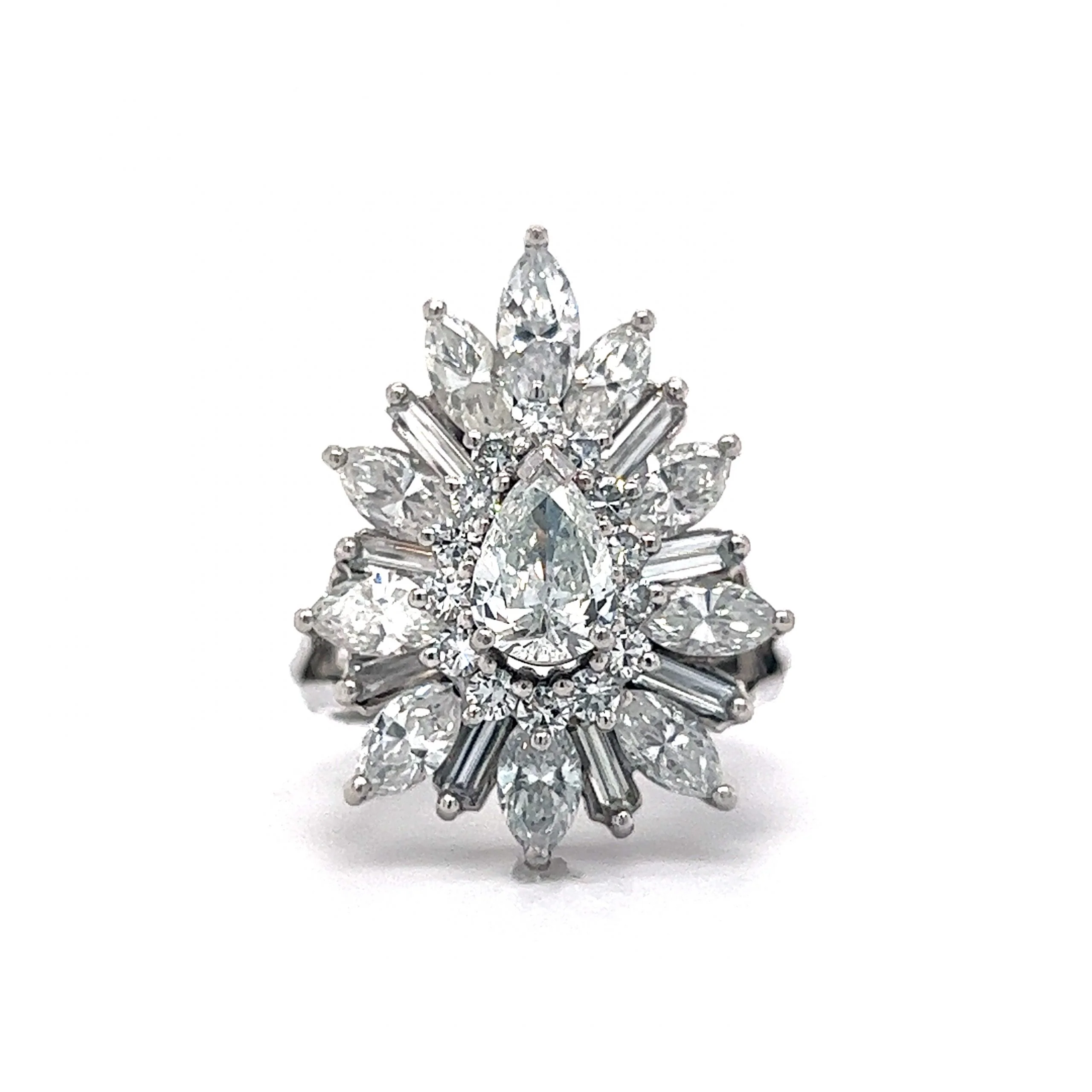 Diamond Ballerina Halo Cluster Cocktail Ring in Platinum