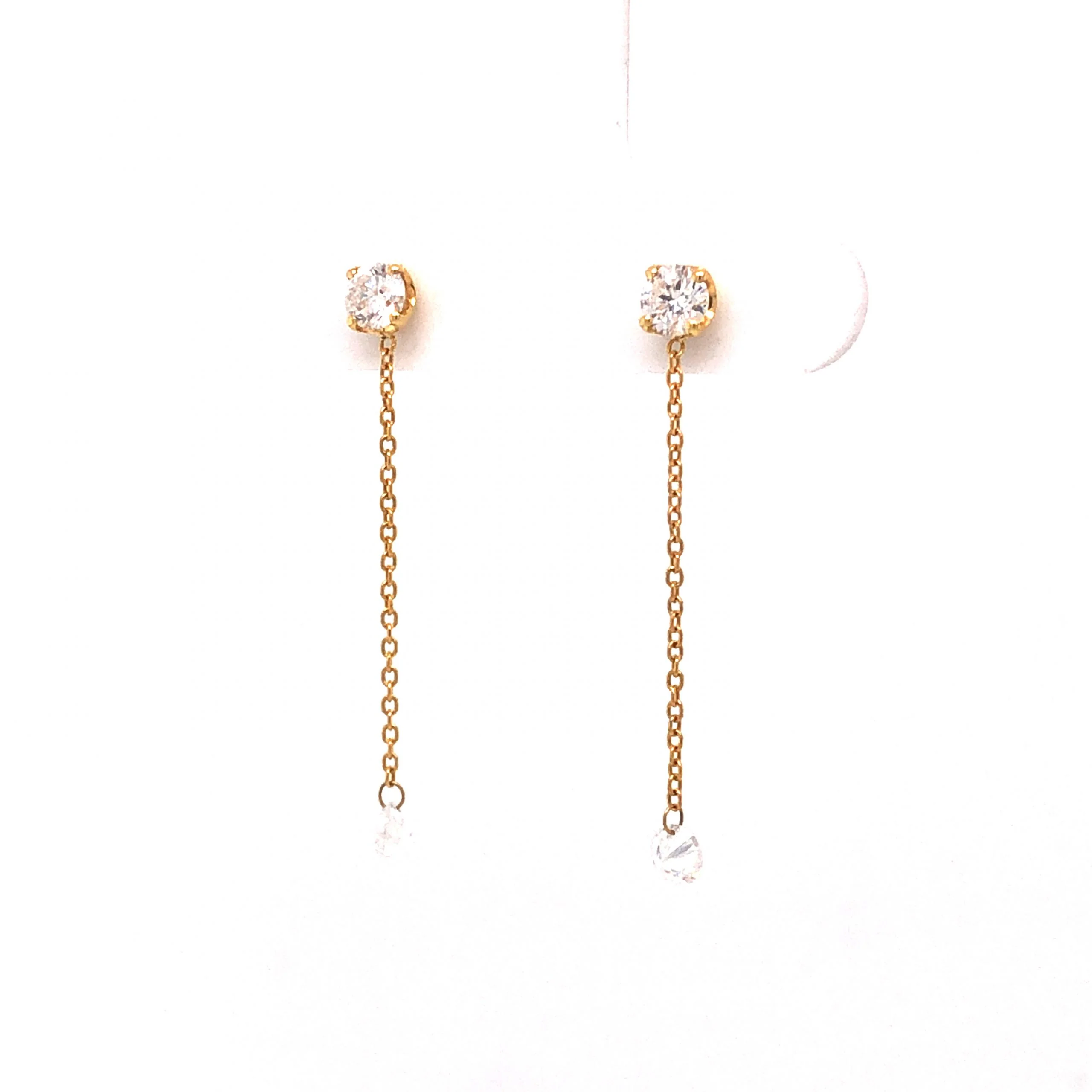 Diamond Chain Drop Earrings in 14k Yellow Gold - Image 2
