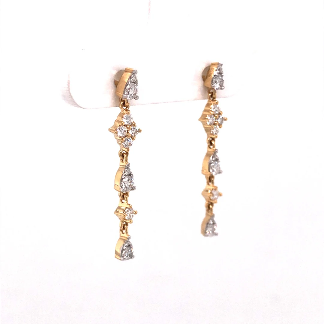 Diamond Cluster Drop Earrings in 18k Yellow Gold - Image 3