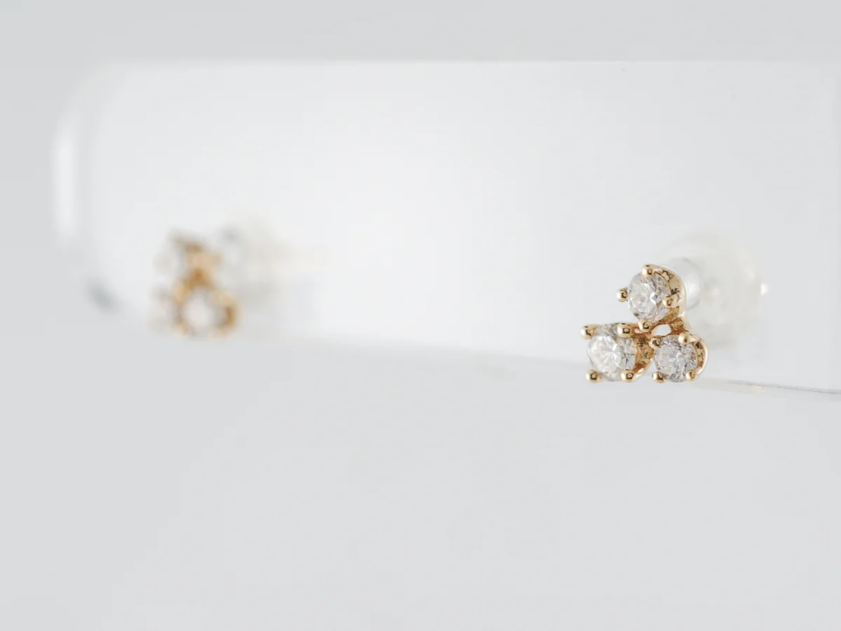 Diamond Cluster Earring Studs in 14k Yellow Gold - Image 2