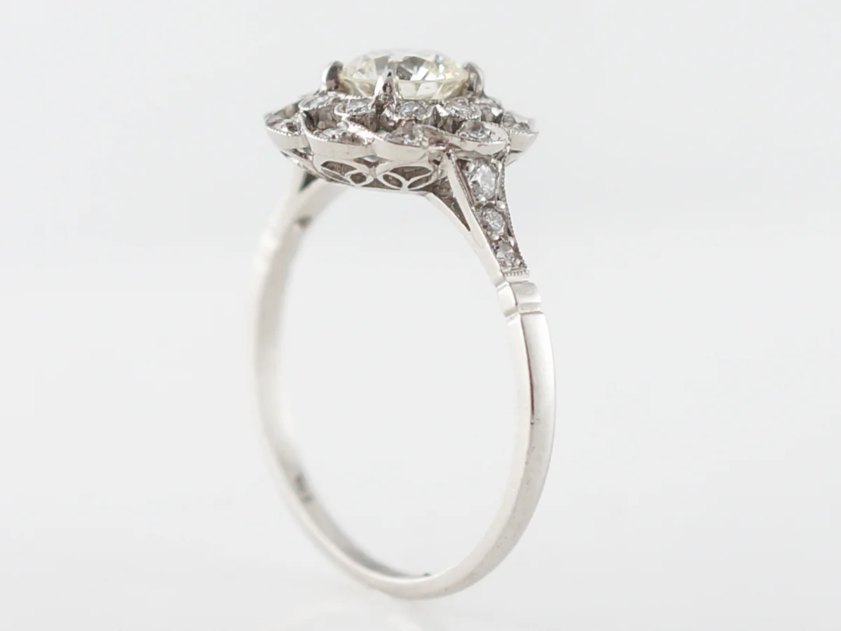 Diamond Cluster Filigree Engagement Ring in Platinum - Image 5