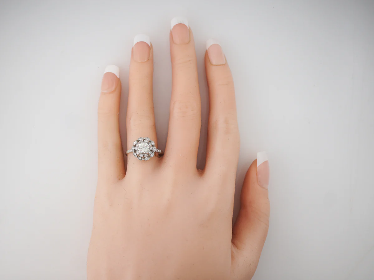Diamond Cluster Filigree Engagement Ring in Platinum - Image 7