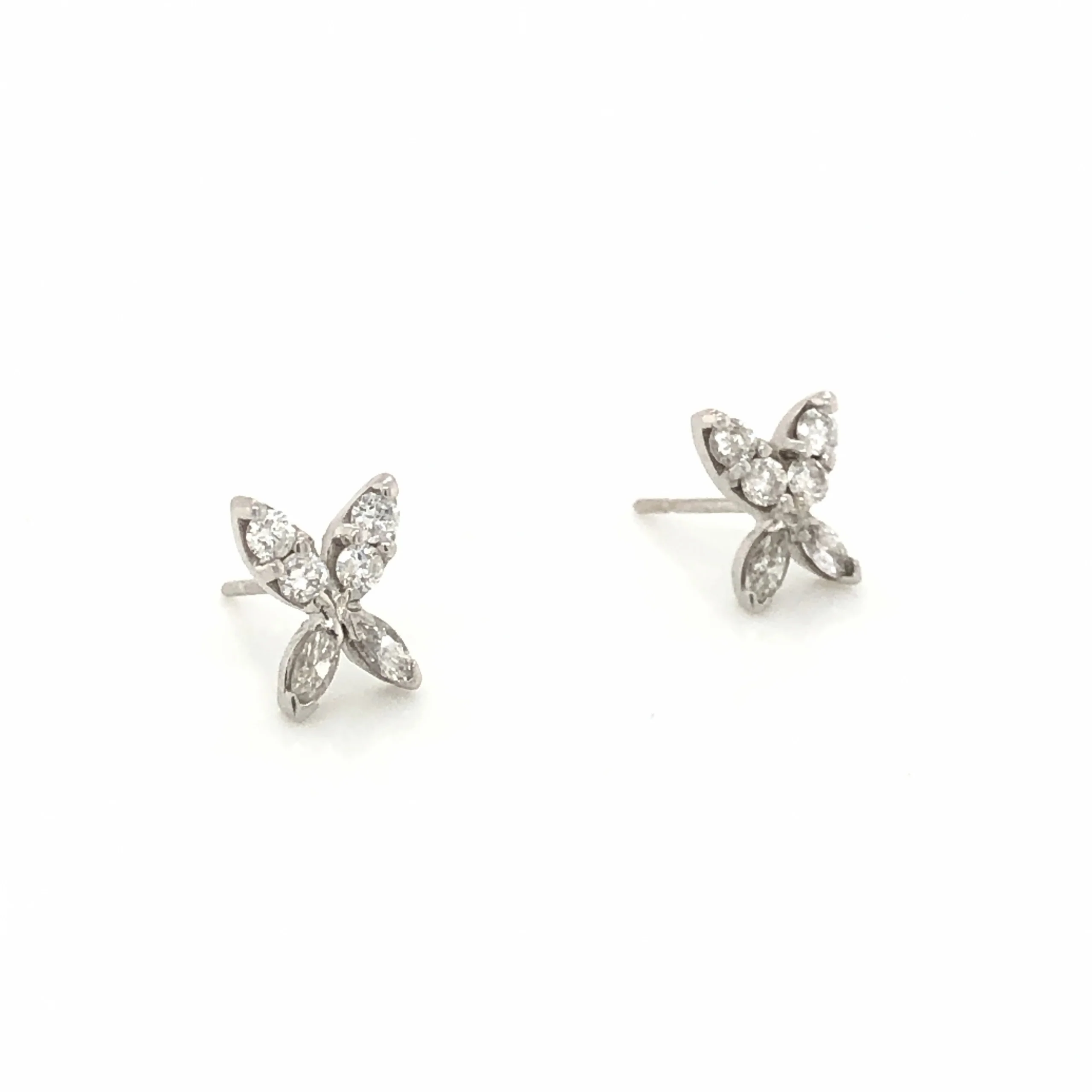 Diamond Cluster Stud Earrings in 14k White Gold - Image 2