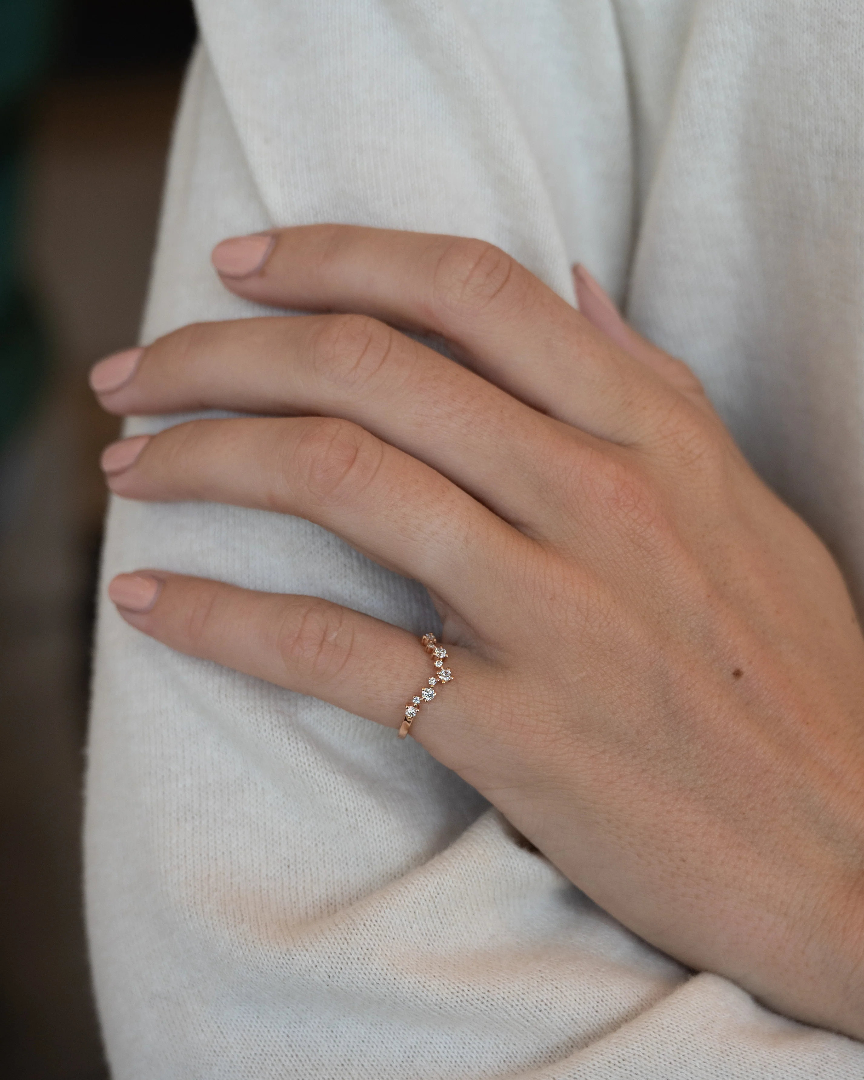 Diamond Contoured Wedding Band 14k Rose Gold - Image 6