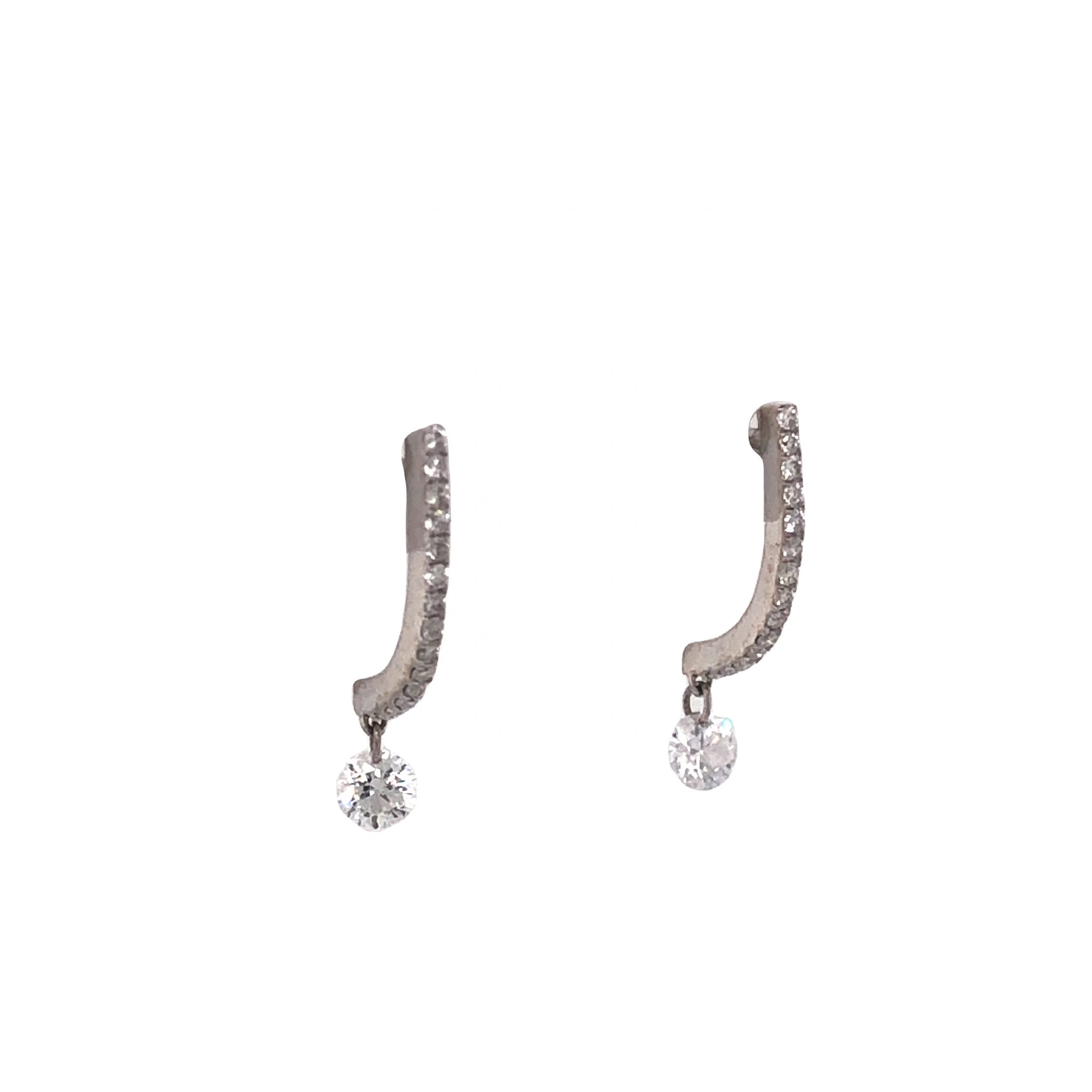 Diamond Curved Bar Drop Earrings in 14k White Gold - Image 3