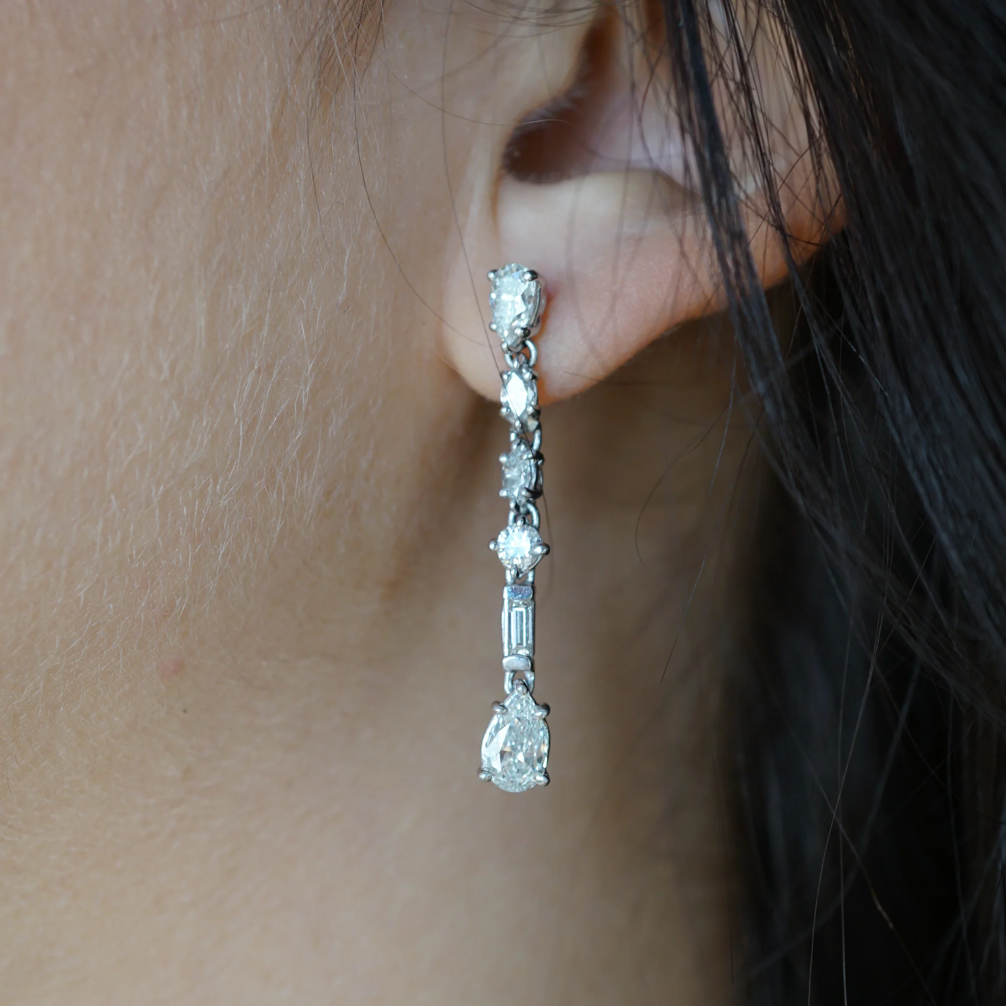 Diamond Drop Earrings in 18k White Gold - Image 4