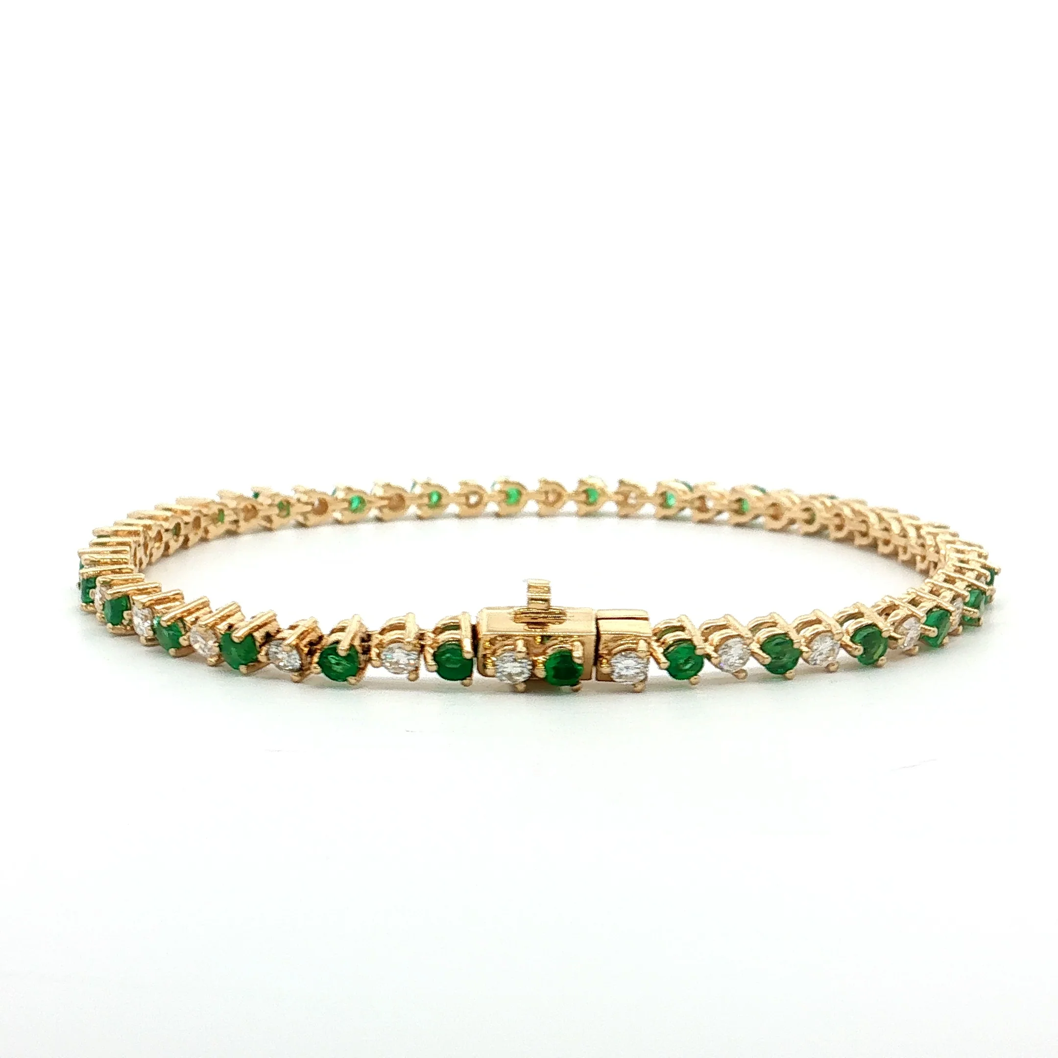 Diamond & Emerald Tennis Bracelet 14k Yellow Gold - Image 4