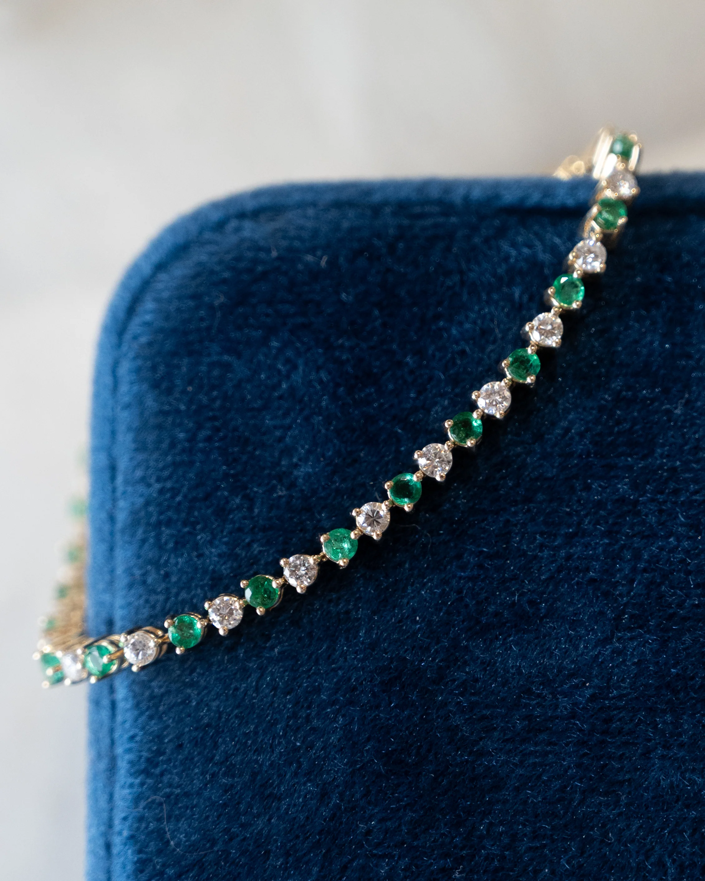 Diamond & Emerald Tennis Bracelet 14k Yellow Gold - Image 5