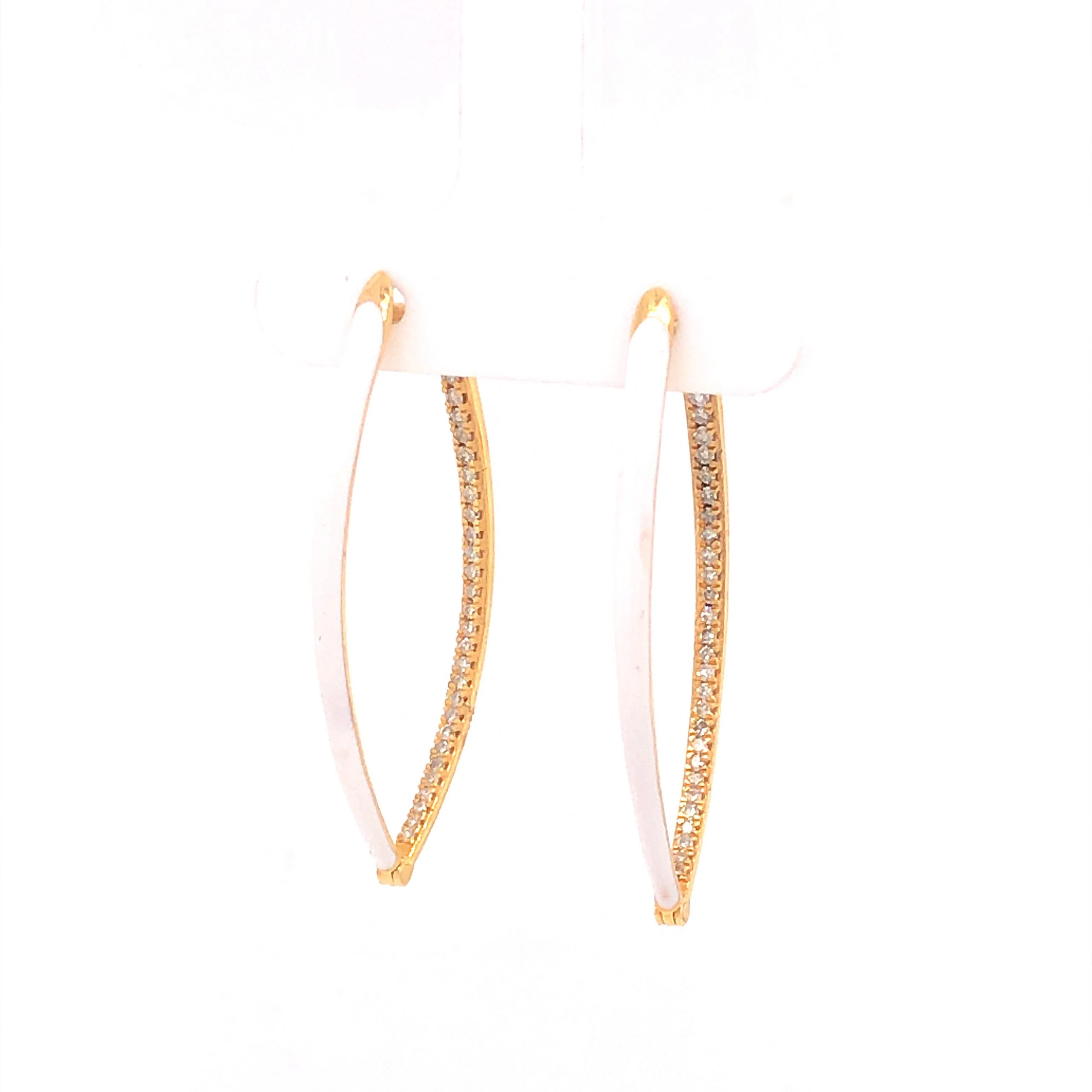 Diamond & Enamel Hoop Earrings in 14k Yellow Gold - Image 2