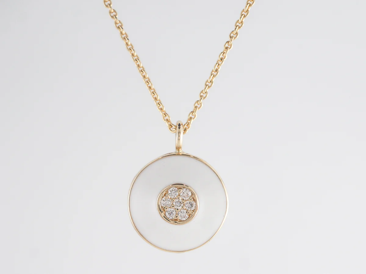 Diamond & Enamel Necklace in 14k Yellow Gold