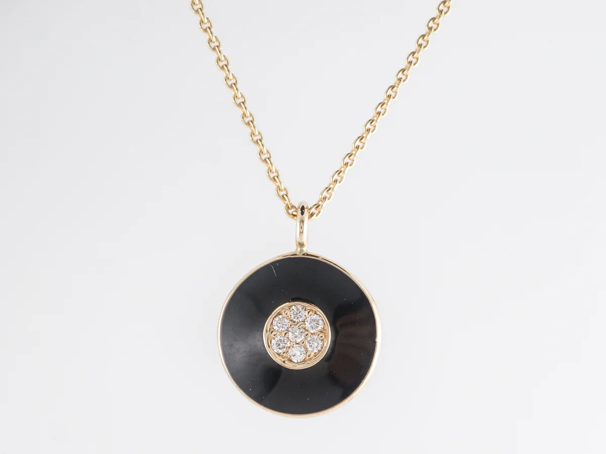Diamond & Enamel Necklace in 14k Yellow Gold - Image 4