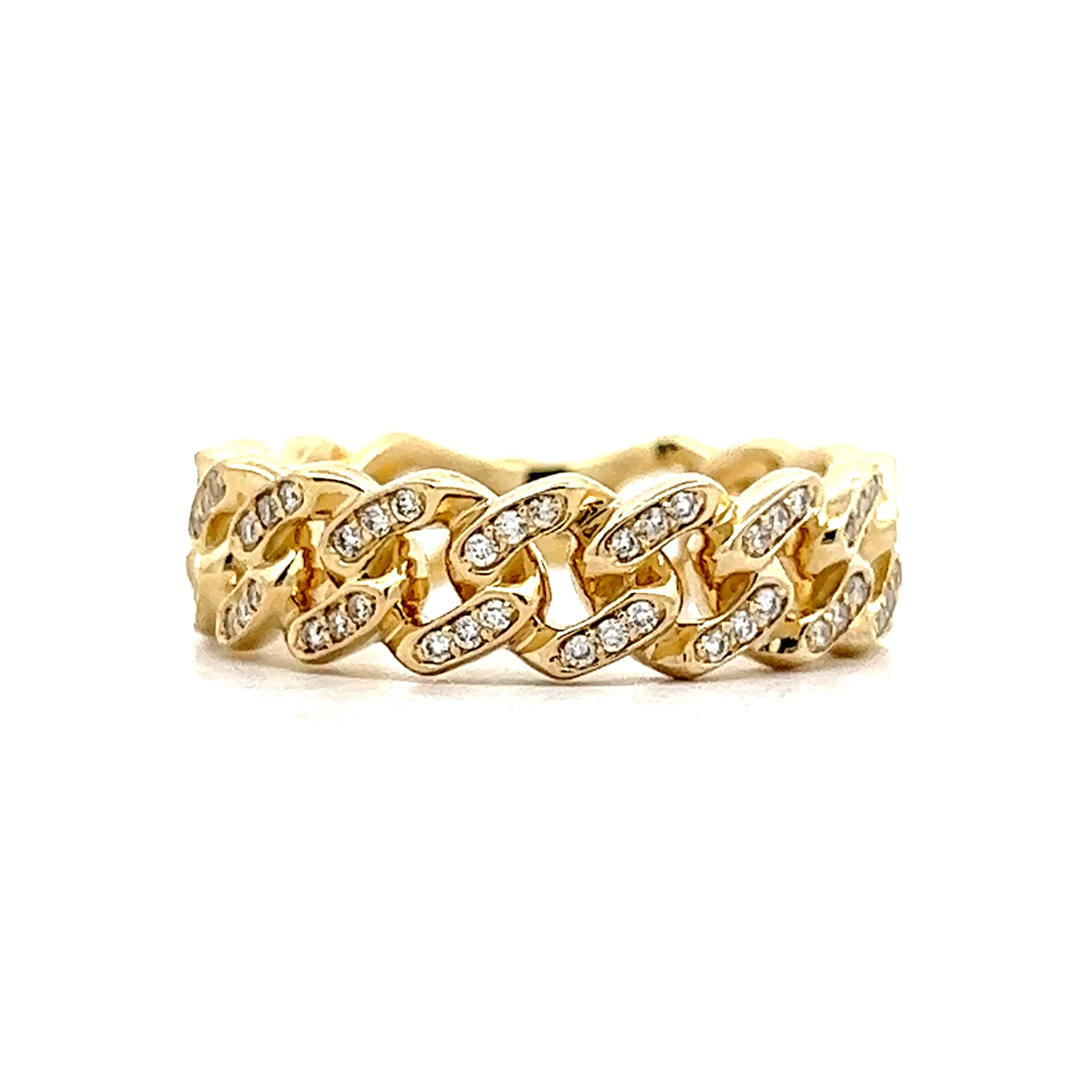 Diamond Eternity Cuban Link Ring in 14k Yellow Gold