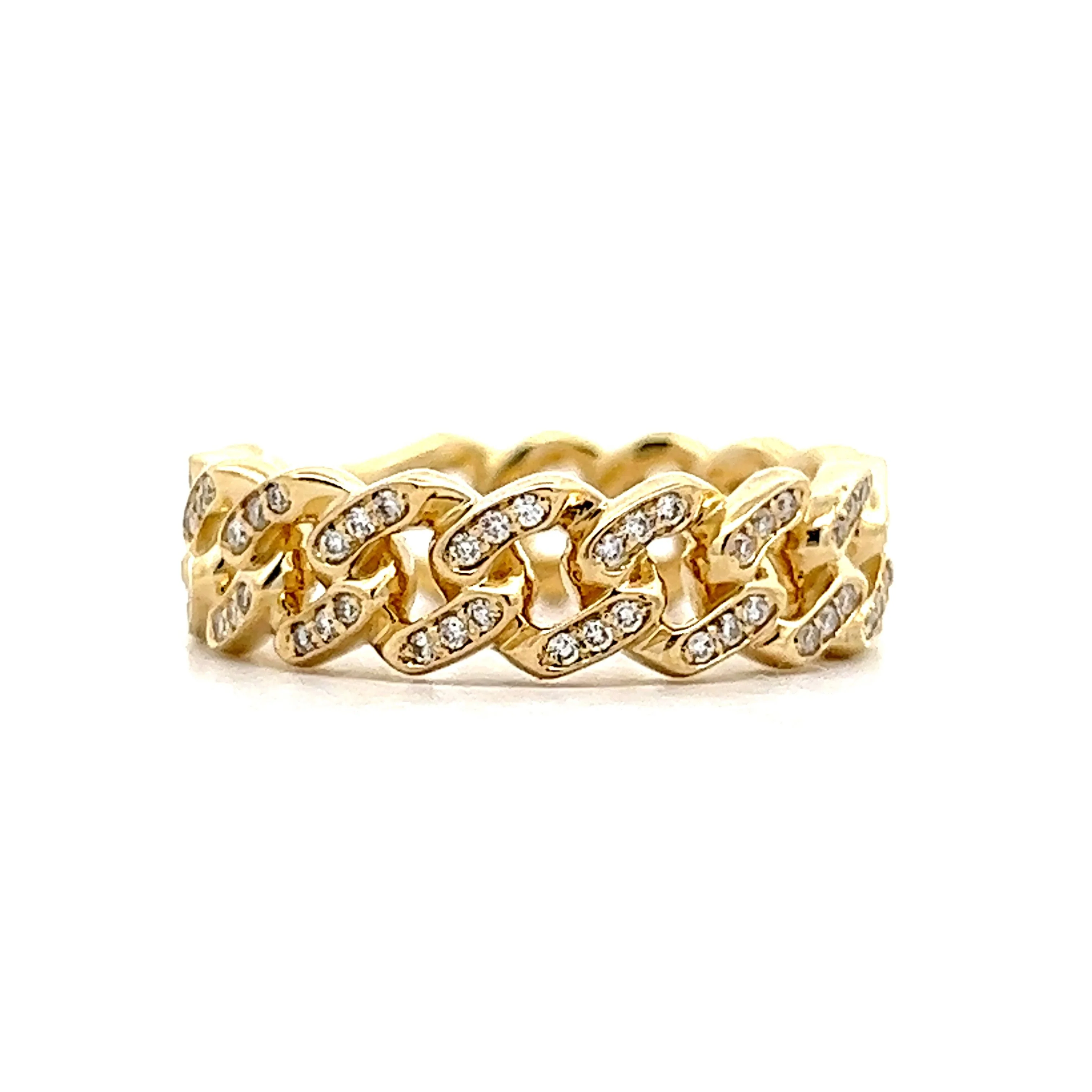 Diamond Eternity Cuban Link Ring in 14k Yellow Gold - Image 2