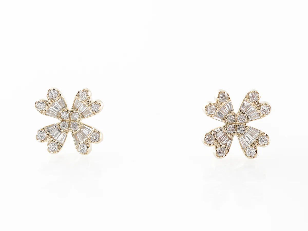 Diamond Floral Earrings in 14k Yellow Gold