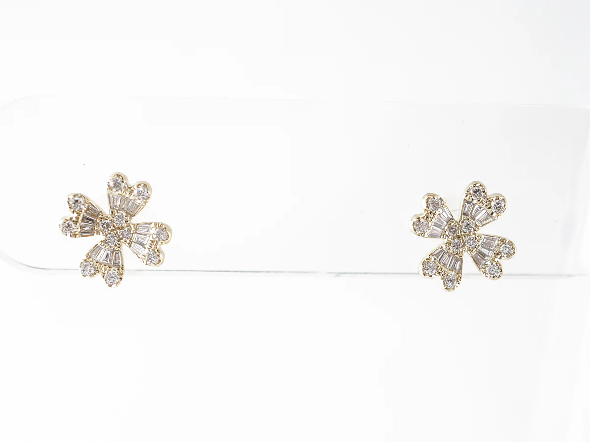 Diamond Floral Earrings in 14k Yellow Gold - Image 2