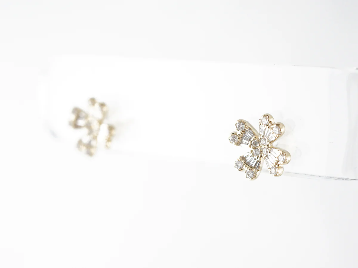 Diamond Floral Earrings in 14k Yellow Gold - Image 3