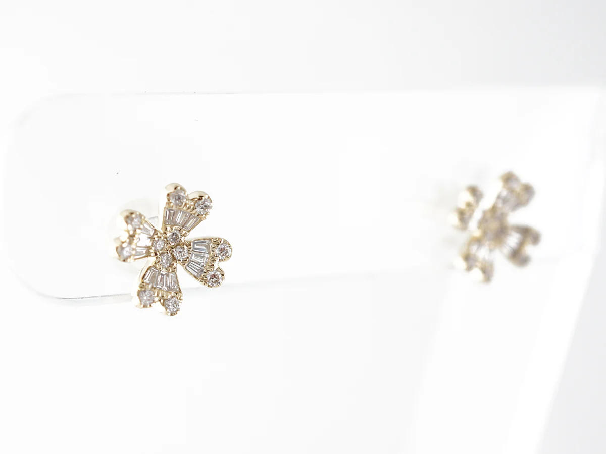 Diamond Floral Earrings in 14k Yellow Gold - Image 4