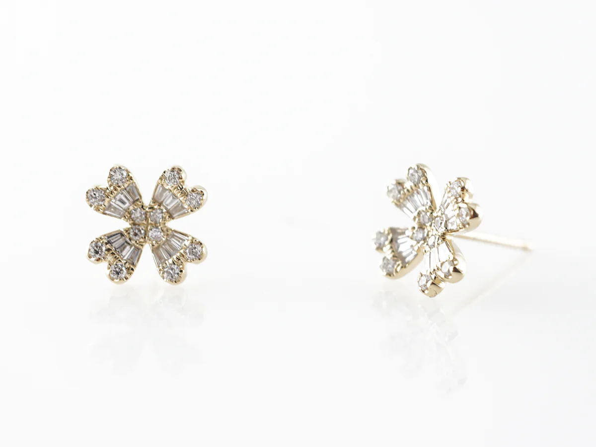 Diamond Floral Earrings in 14k Yellow Gold - Image 5