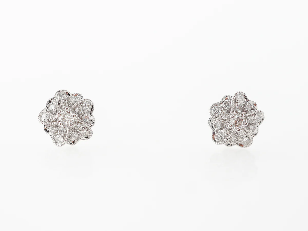 Diamond Flower Cluster Earrings in 18k White Gold