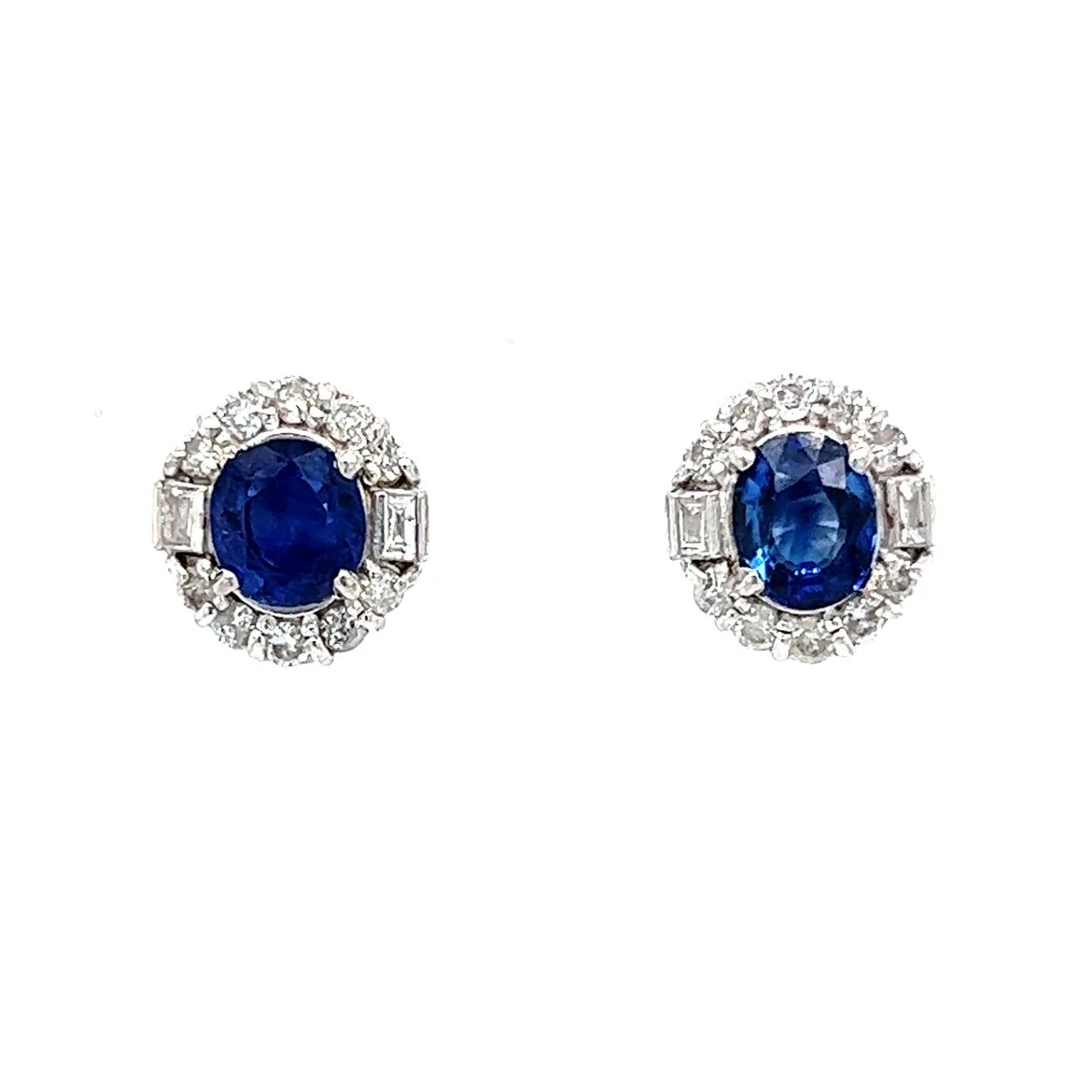 Diamond Halo Sapphire Stud Earrings in 18k White Gold