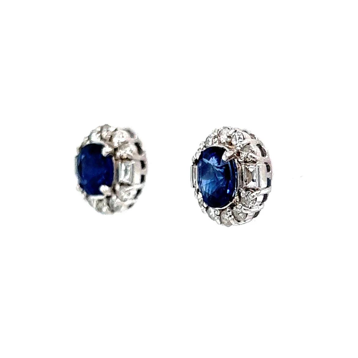 Diamond Halo Sapphire Stud Earrings in 18k White Gold - Image 2