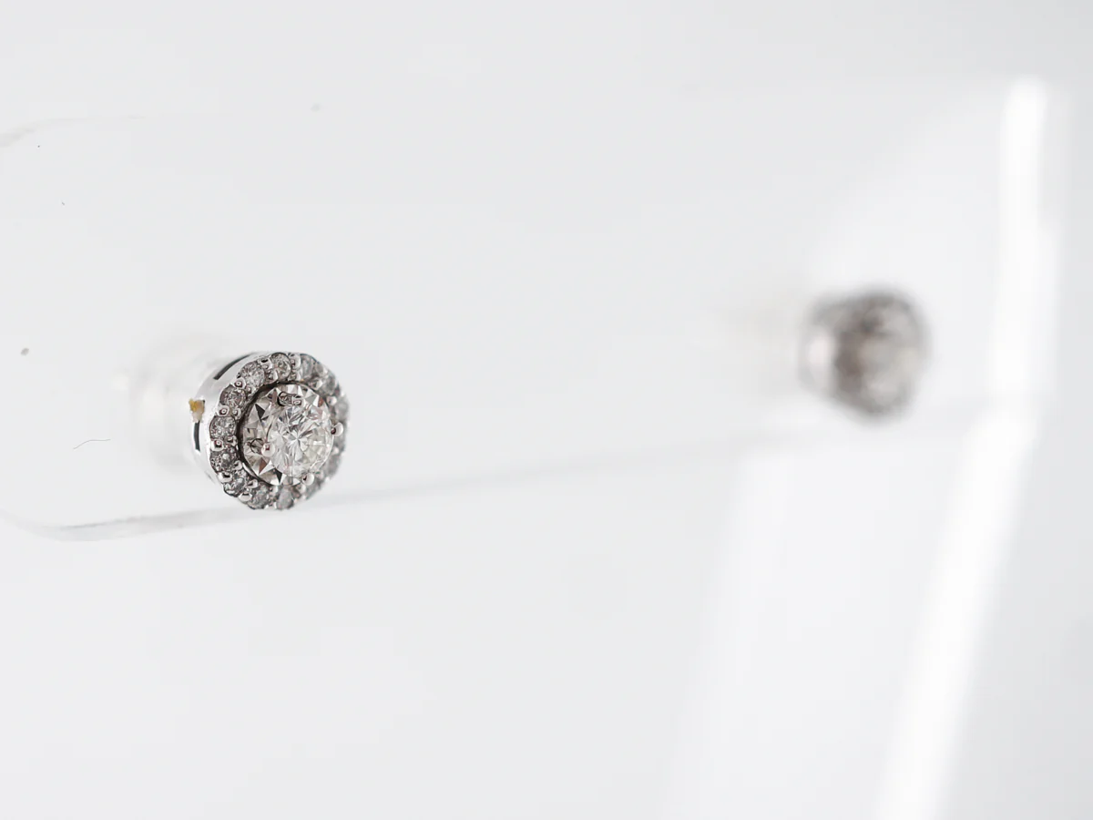 Diamond Halo Stud Earrings in 14k White Gold - Image 2