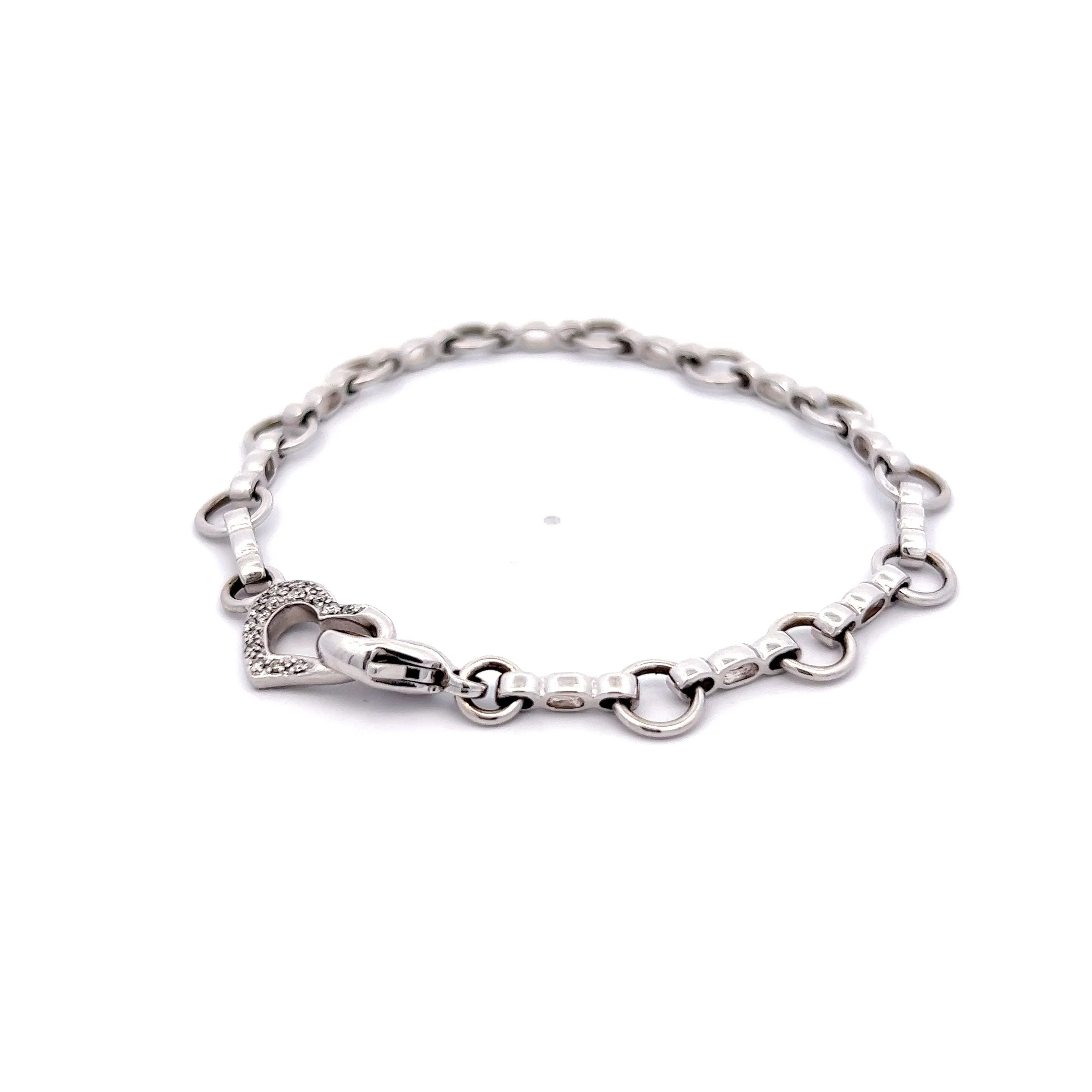 Diamond Heart Charm Bracelet in 14k White Gold - Image 2