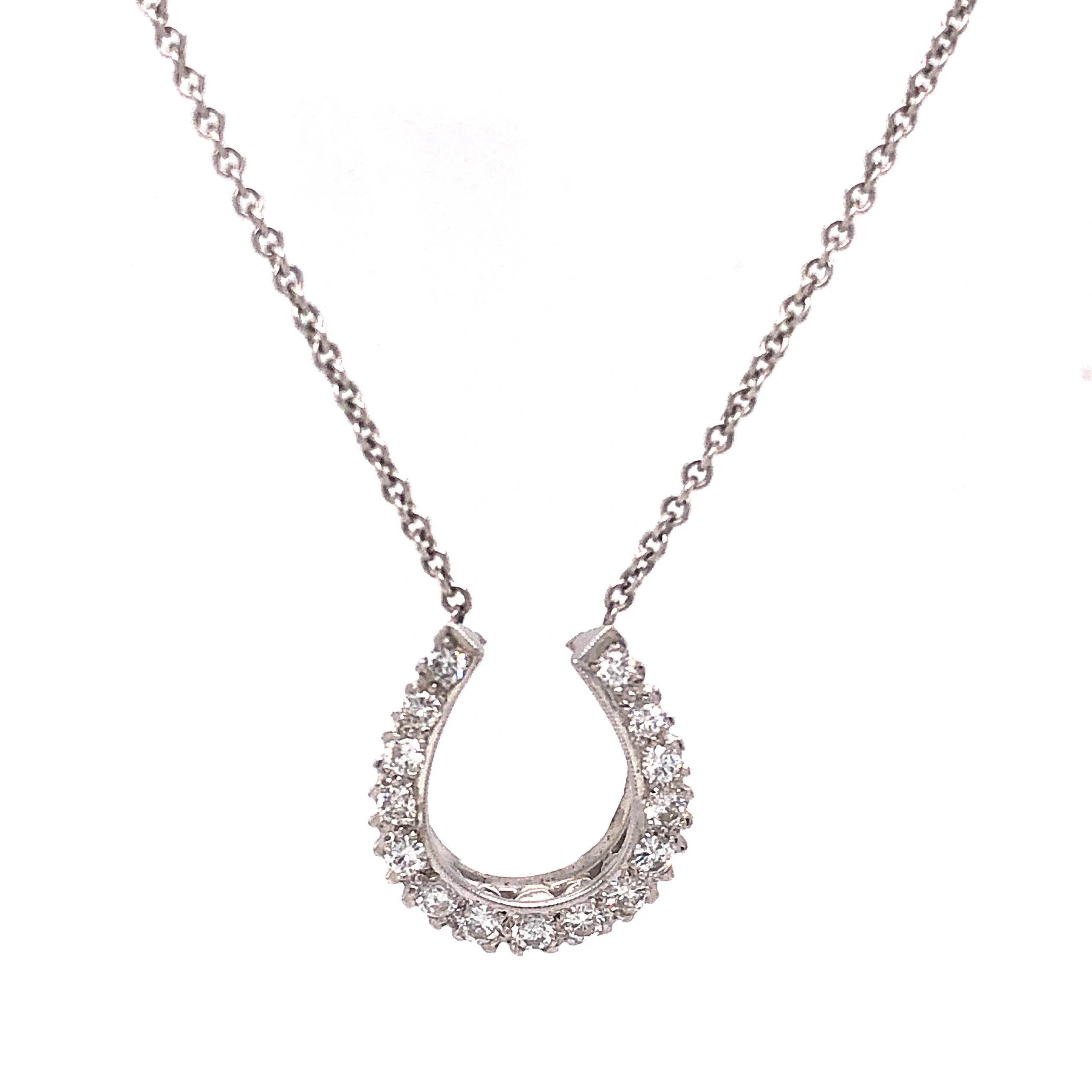Diamond Lucky Horseshoe Pendant Necklace in 14k White Gold - Image 2