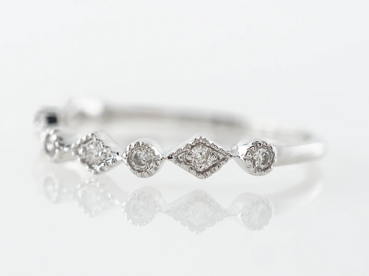 Diamond Milgrain Wedding Band in 14k White Gold - Image 2
