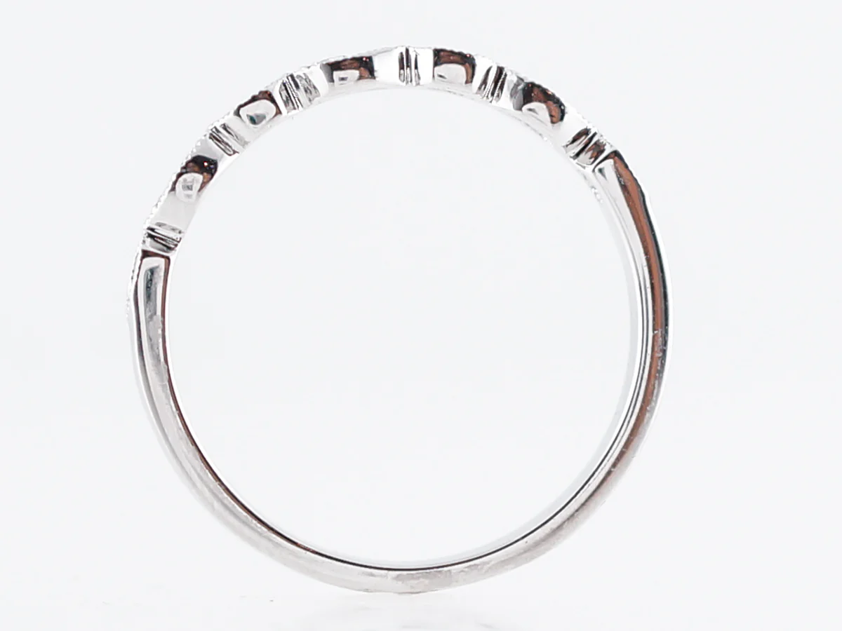 Diamond & Milgrain Wedding Band in 14k White Gold - Image 5