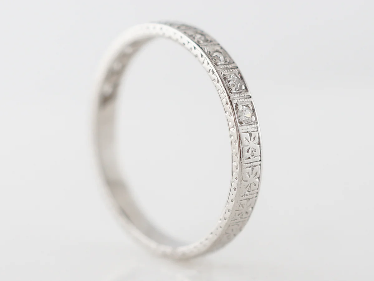Diamond & Orange Blossom Wedding Band Art Deco Platinum - Image 4
