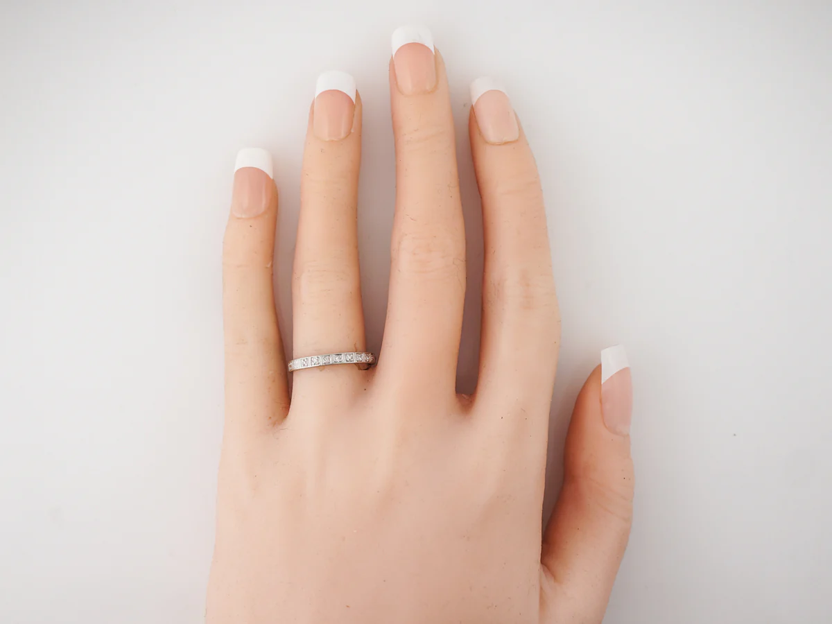 Diamond & Orange Blossom Wedding Band Art Deco Platinum - Image 5