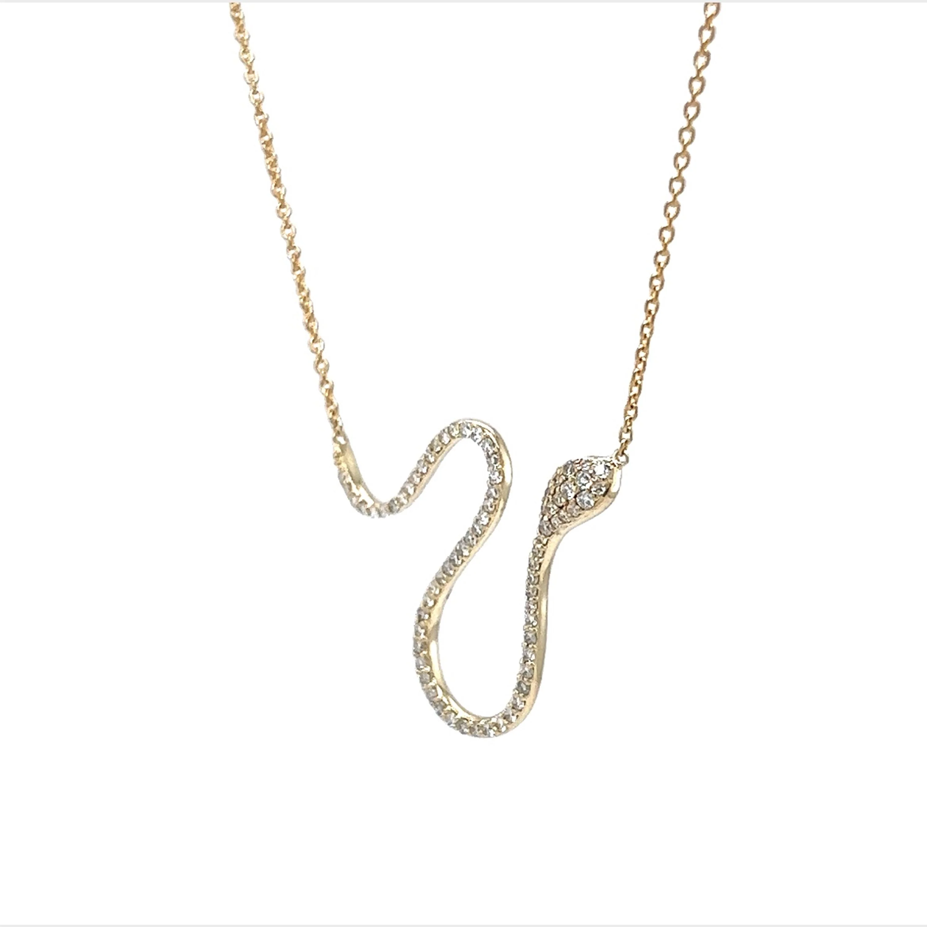 Diamond Pave Snake Pendant Necklace in 14k Yellow Gold - Image 2