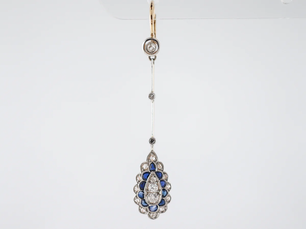 Diamond & Sapphire Dangle Earrings in Yellow Gold - Image 3
