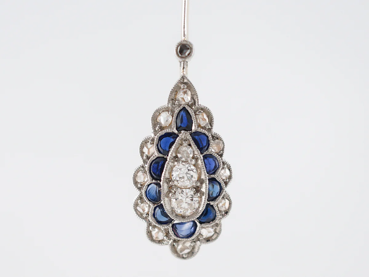 Diamond & Sapphire Dangle Earrings in Yellow Gold - Image 4