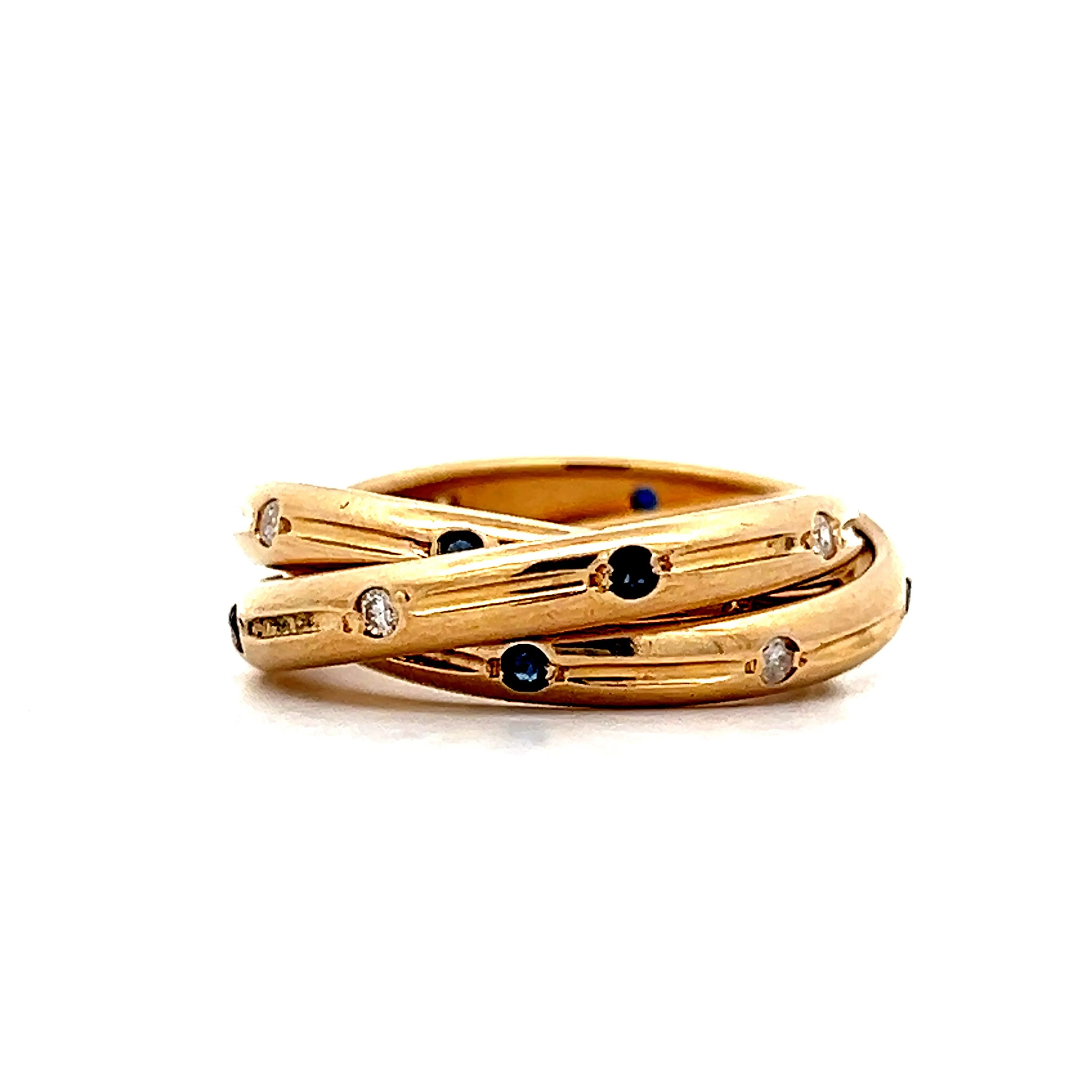 Diamond & Sapphire Eternity Roll Ring in 14k Yellow Gold - Image 3