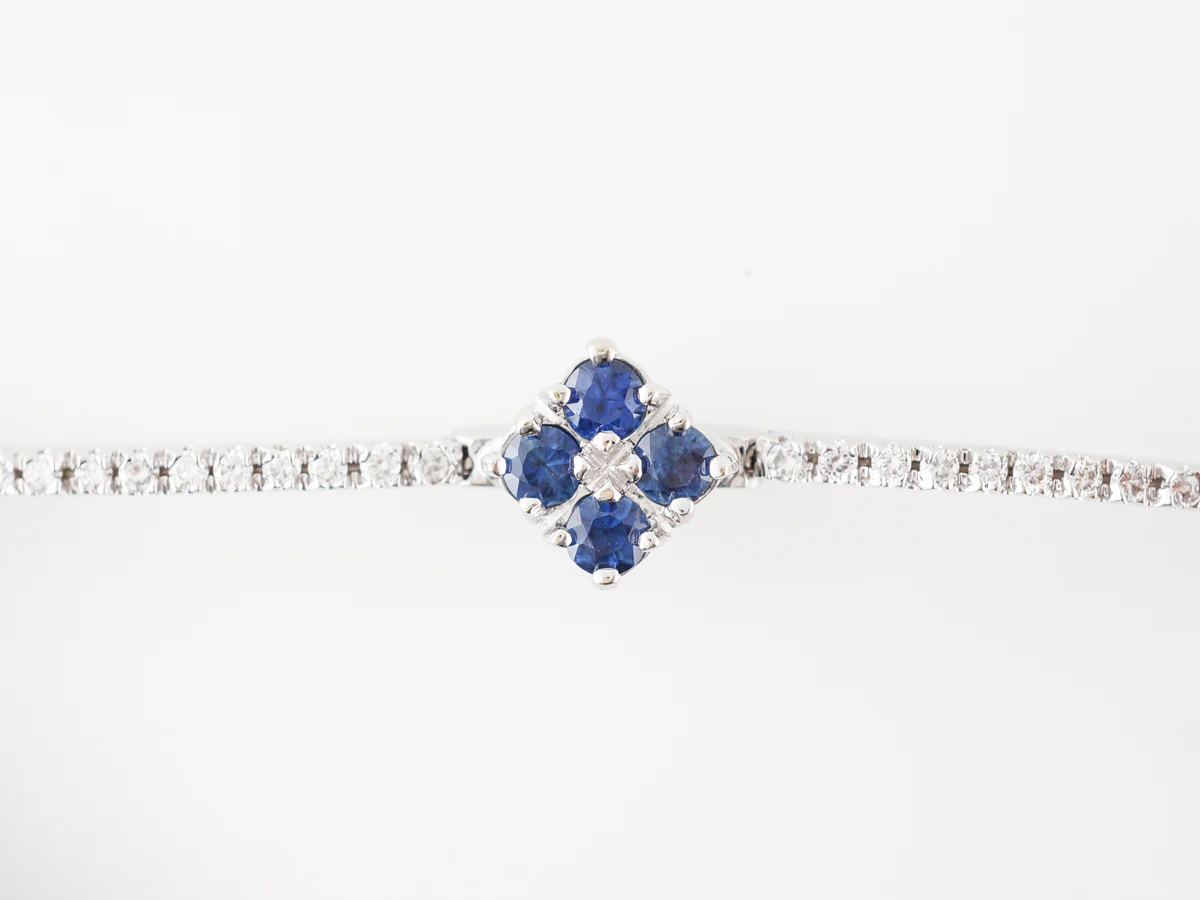 Diamond & Sapphire Line Bracelet in 18k White Gold - Image 3