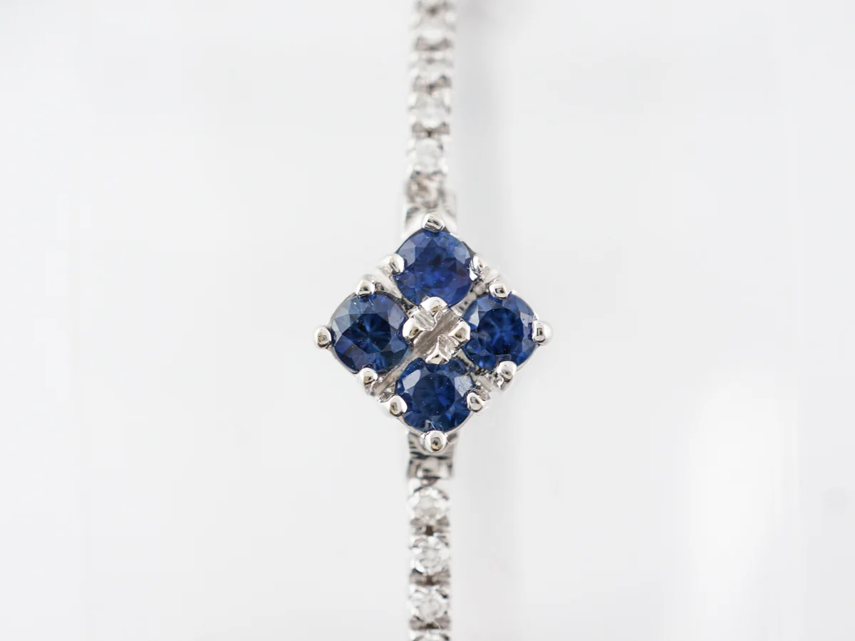 Diamond & Sapphire Line Bracelet in 18k White Gold - Image 4