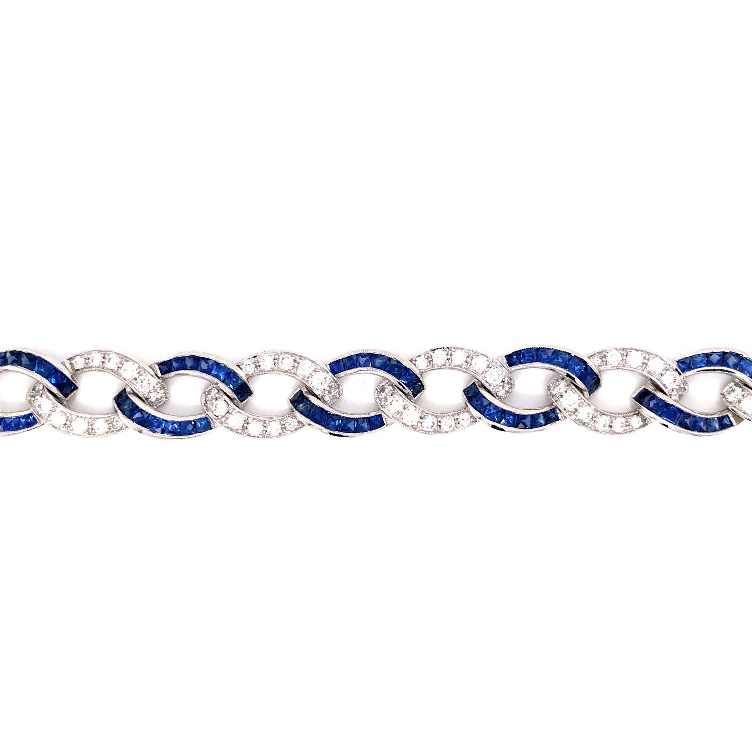 Diamond & Sapphire Link Bracelet in Platinum - Image 2