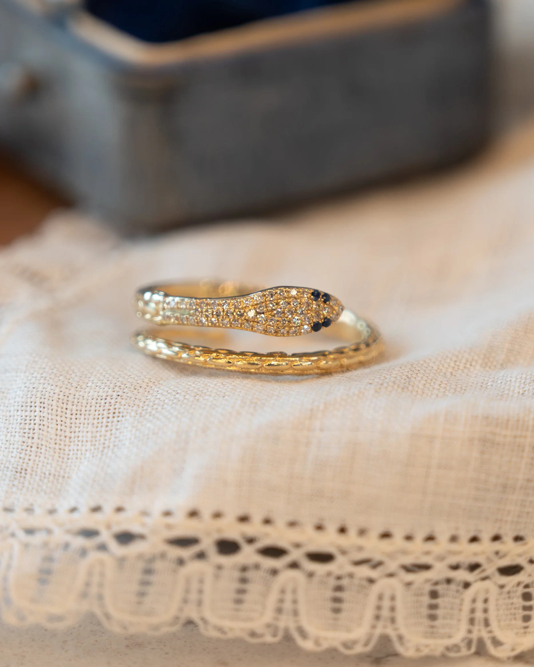 Diamond & Sapphire Snake Stacking Ring 14k - Image 6